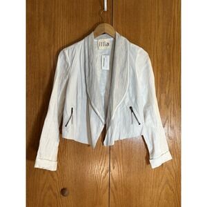 NWT Illia Suede Linen Waterfall Jacket White Asymmetrical Sz 8 Quiet Luxury $574